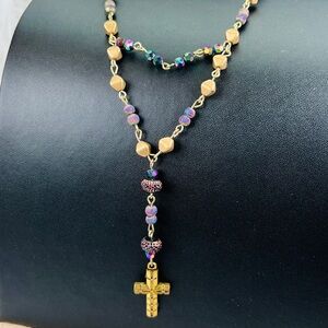 Beautiful, lightweight, multicolor, reflective bling, cross pendant necklace